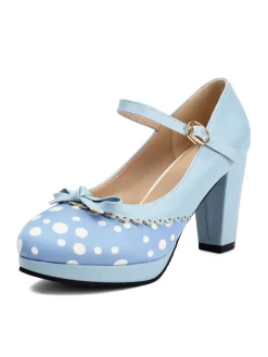 New Retro Stage Polka Dot Round Toe Chunky Heels