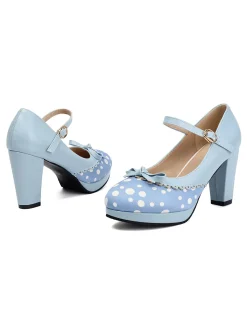 New Retro Stage Polka Dot Round Toe Chunky Heels