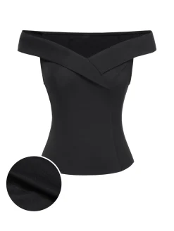 Online Retro Stage [Pre-Sale] 1950s Off-Shoulder Solid Top Black