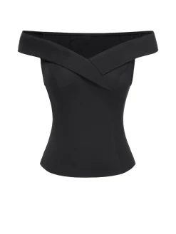 Online Retro Stage [Pre-Sale] 1950s Off-Shoulder Solid Top Black