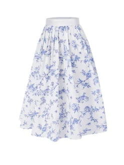Sale Retro Stage [Pre-Sale] 1950s & White Porcelain Floral Skirt Blue