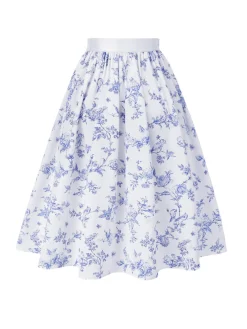 Sale Retro Stage [Pre-Sale] 1950s & White Porcelain Floral Skirt Blue