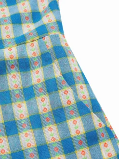 Discount Retro Stage [Pre-Sale] 1950s Bow Gingham Plaid Floral Romper Blue