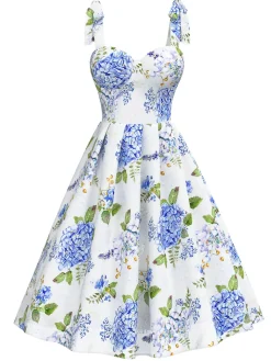Sale Retro Stage [Pre-Sale] 1950s Floral Organza Lace-Up Dress Blue