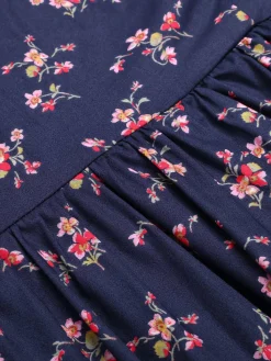 Sale Retro Stage [Pre-Sale] 1950s Halter Lace Pure Cotton Floral Dress Blue
