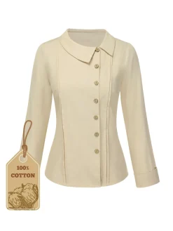 Fashion Retro Stage [Pre-Sale] 1930s Cotton Buttons Solid Blouse Cream