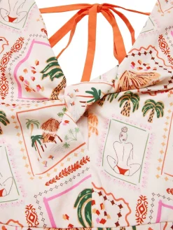 Best Retro Stage [Pre-Sale] 1950s Beach Stamps Twisted Jumpsuit Orange