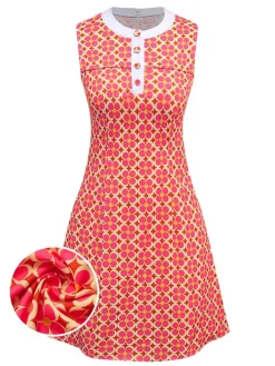 Best Retro Stage [Pre-Sale] 1960s Hippie Floral Round Neck Dress Orange