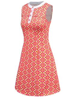Best Retro Stage [Pre-Sale] 1960s Hippie Floral Round Neck Dress Orange