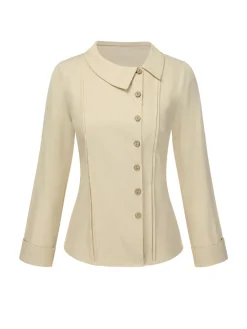 Fashion Retro Stage [Pre-Sale] 2PCS 1930s Cotton Solid Blouse & Suspender Pants Cream & Brown