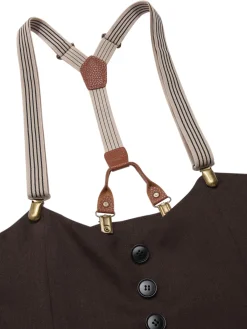 Fashion Retro Stage [Pre-Sale] 2PCS 1930s Cotton Solid Blouse & Suspender Pants Cream & Brown