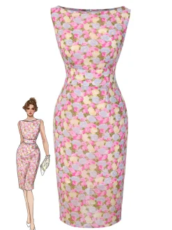 Discount Retro Stage [Pre-Sale] 1960s Boat Neck Floral Bodycon Dress Pink