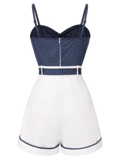 New Retro Stage [Pre-Sale] Pink 1940s Polka Dot Patchwork Suspender Romper