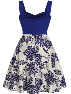 Discount Retro Stage [Pre-Sale] [Plus Size] 1950s Floral Button Sweetheart Neck Dress Blue