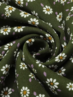 Fashion Retro Stage [Pre-Sale] [Plus Size] 1940s Lapel Buttons Ditsy Floral Dress Green
