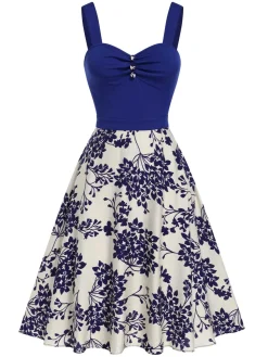 New Retro Stage [Pre-Sale] Red 1950s Floral Button Sweetheart Neck Dress
