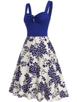 New Retro Stage [Pre-Sale] Red 1950s Floral Button Sweetheart Neck Dress