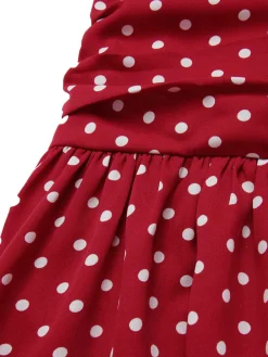 Best Retro Stage [Pre-Sale] 1960s Lace Patchwork Polka Dots Pleated Dress Red