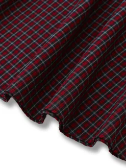 Sale Retro Stage [Pre-sale] 1950s Plaid Lapel Puff Sleeves Cotton Dress Red