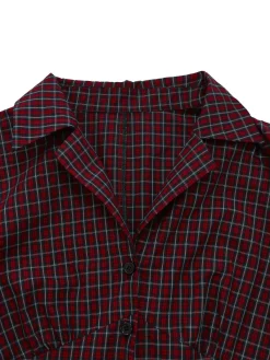 Sale Retro Stage [Pre-sale] 1950s Plaid Lapel Puff Sleeves Cotton Dress Red