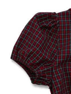 Sale Retro Stage [Pre-sale] 1950s Plaid Lapel Puff Sleeves Cotton Dress Red
