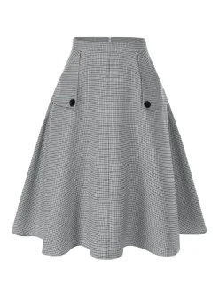 Fashion Retro Stage [Pre-Sale] 1950s High-Waist Plaids Button Pocket Skirt Light Grey