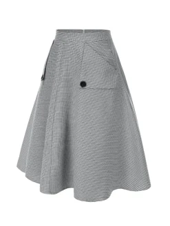 Fashion Retro Stage [Pre-Sale] 1950s High-Waist Plaids Button Pocket Skirt Light Grey