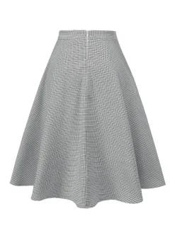 Fashion Retro Stage [Pre-Sale] 1950s High-Waist Plaids Button Pocket Skirt Light Grey