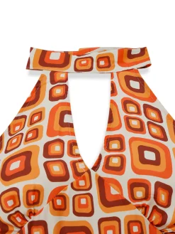 Hot Retro Stage [Pre-Sale] 1960s Mandarin Collar Geometric Hippie Jumpsuit Orange