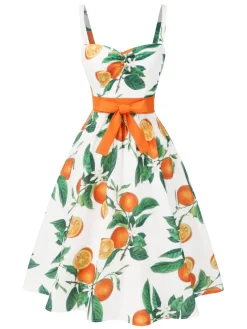 Discount Retro Stage [Pre-Sale] 1950s Bow-Waist Strap Dress Orange