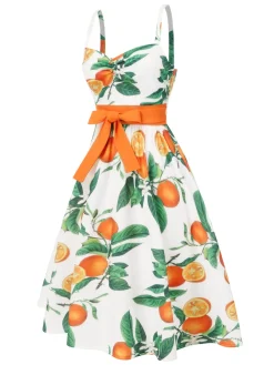 Discount Retro Stage [Pre-Sale] 1950s Bow-Waist Strap Dress Orange