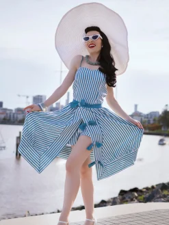 Clearance Retro Stage [Pre-Sale] 1950s Stripes Romper & Skirt Turquoise