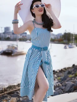 Clearance Retro Stage [Pre-Sale] 1950s Stripes Romper & Skirt Turquoise