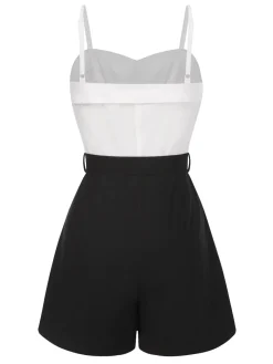 Fashion Retro Stage [Pre-Sale] 1950s Cotton Spaghetti Straps Romper White & Black