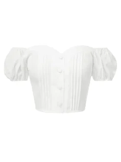 Discount Retro Stage [Pre-Sale] 1950s Off-Shoulder Puff Pleated Top White
