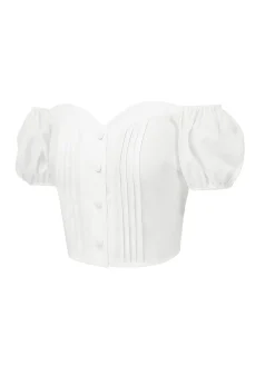 Discount Retro Stage [Pre-Sale] 1950s Off-Shoulder Puff Pleated Top White