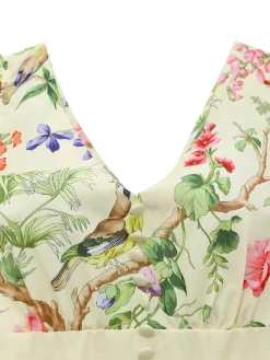 Clearance Retro Stage [Pre-Sale] 1950s Floral Birds Ruffled Flutter Sleeve Dress Yellow
