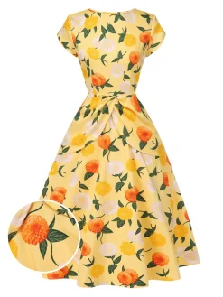 Best Retro Stage [Pre-Sale] 1950s Hydrangea Floral Ruched Dress Yellow