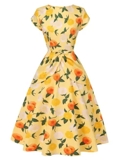 Best Retro Stage [Pre-Sale] 1950s Hydrangea Floral Ruched Dress Yellow
