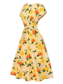 Best Retro Stage [Pre-Sale] 1950s Hydrangea Floral Ruched Dress Yellow