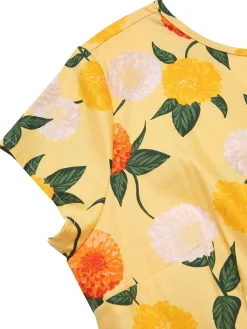 Best Retro Stage [Pre-Sale] 1950s Hydrangea Floral Ruched Dress Yellow