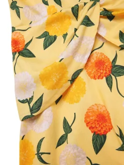 Best Retro Stage [Pre-Sale] 1950s Hydrangea Floral Ruched Dress Yellow