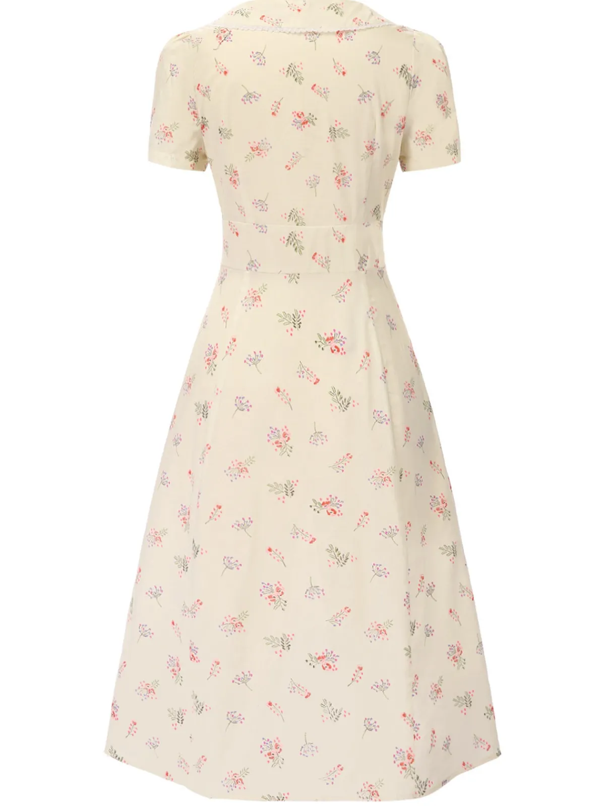 Hot Retro Stage Pure Cotton Beige 1940s Puff Sleeves Floral Dress