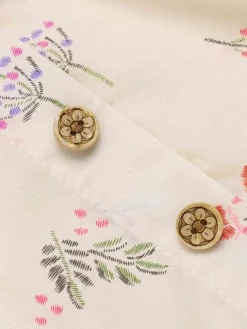 Hot Retro Stage Pure Cotton Beige 1940s Puff Sleeves Floral Dress