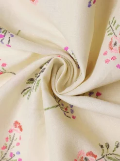 Hot Retro Stage Pure Cotton Beige 1940s Puff Sleeves Floral Dress