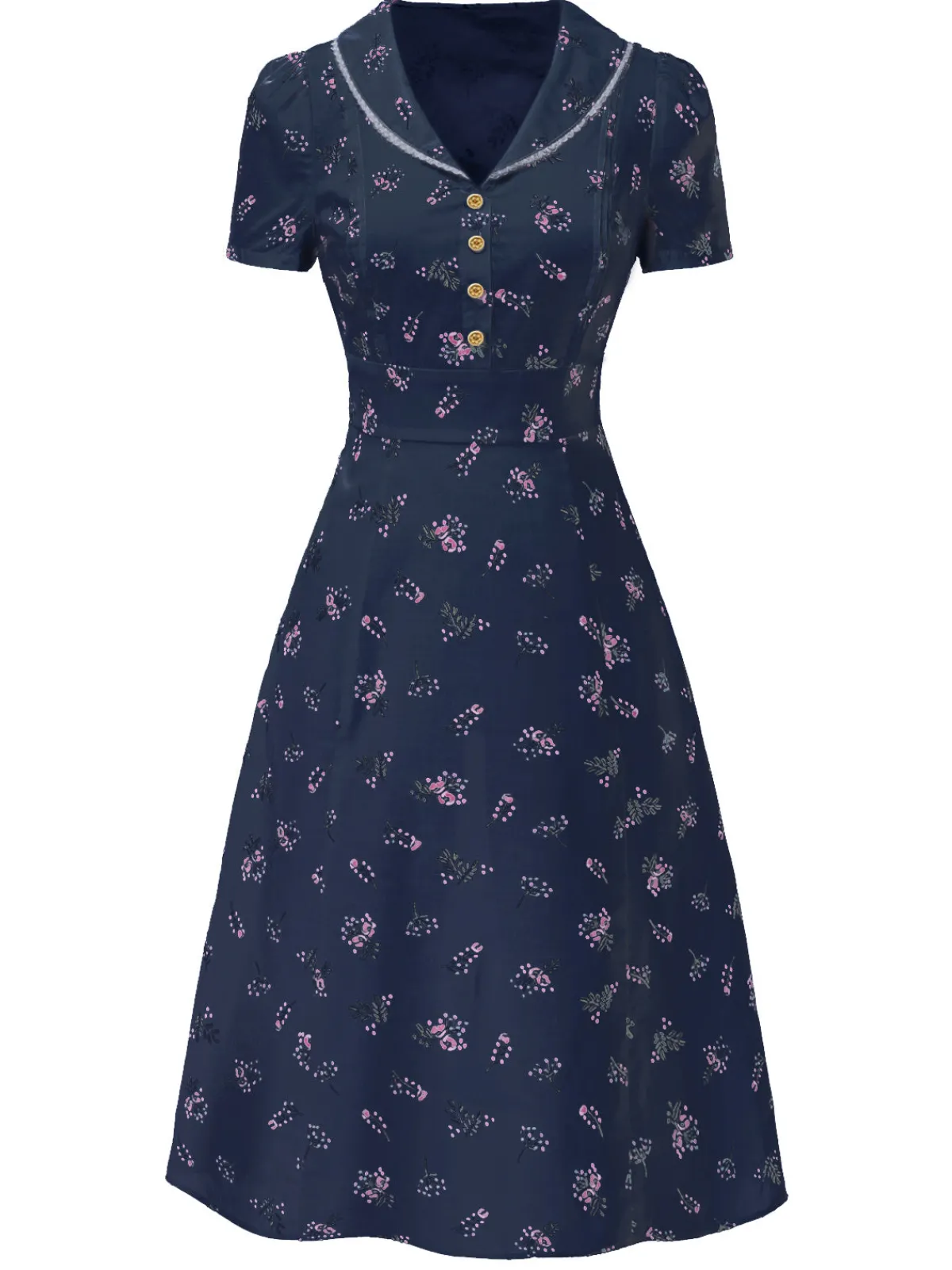 Hot Retro Stage Pure Cotton Beige 1940s Puff Sleeves Floral Dress