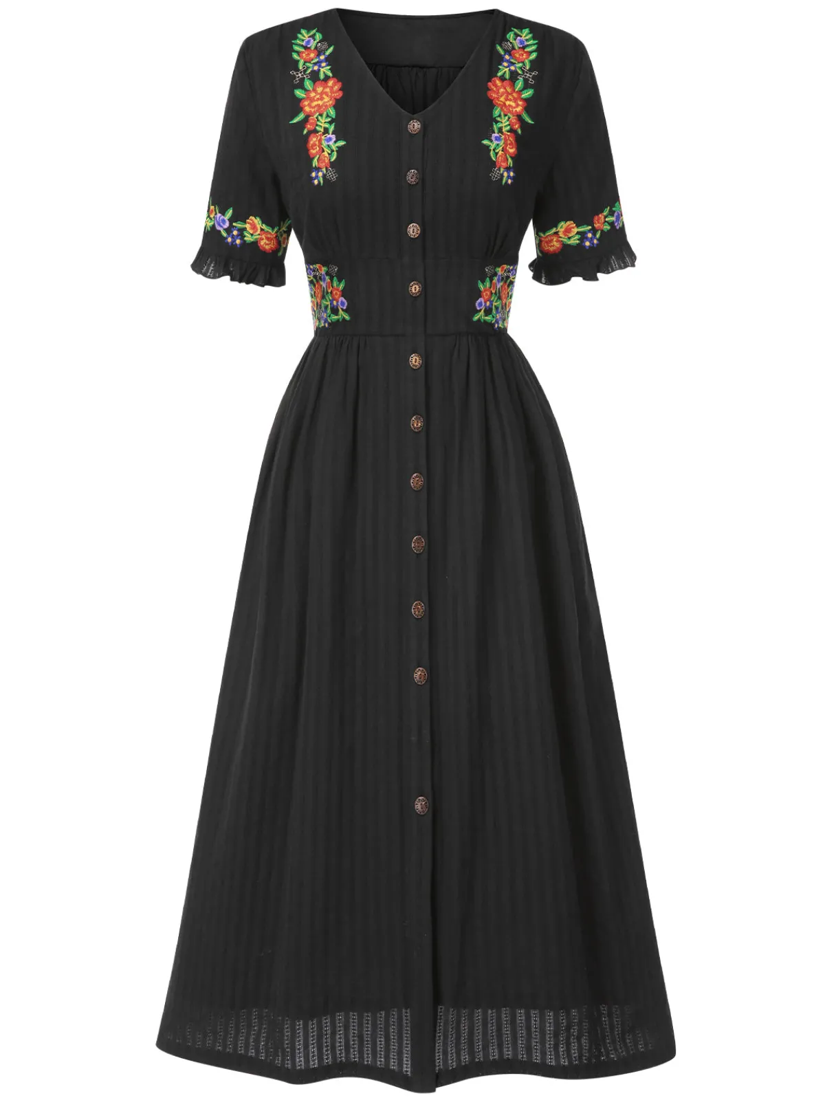 Clearance Retro Stage Pure Cotton Beige 1940s V-Neck Floral Dress
