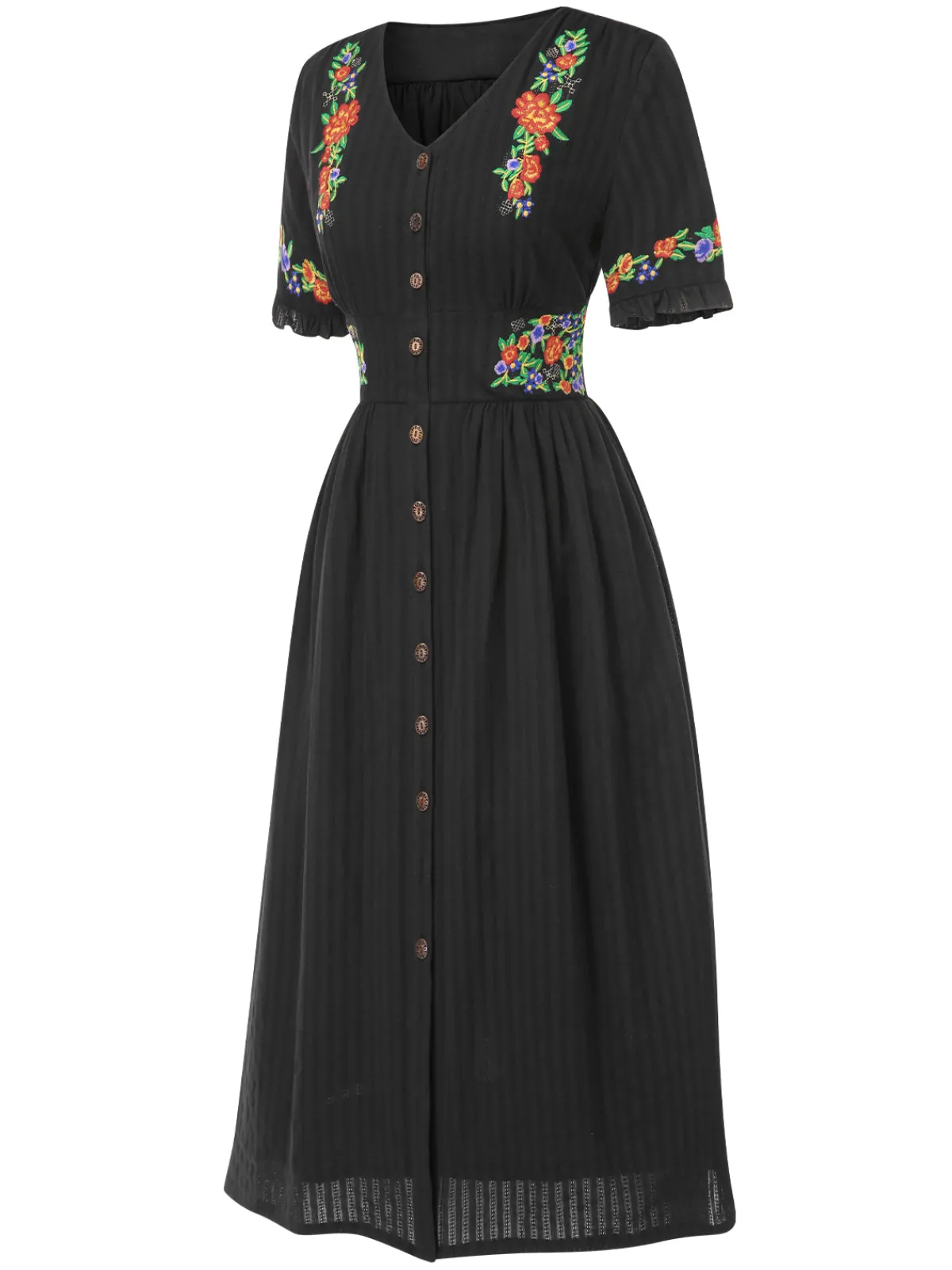 Clearance Retro Stage Pure Cotton Beige 1940s V-Neck Floral Dress