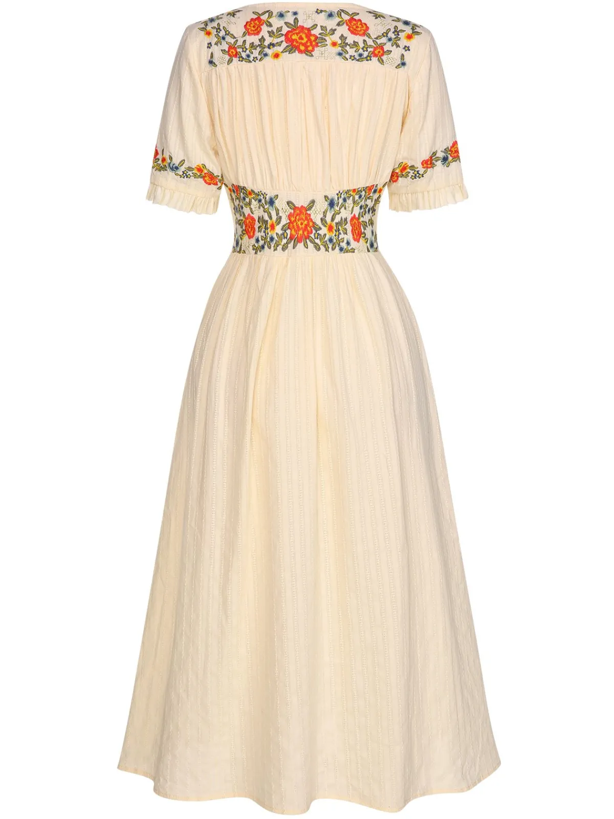 Clearance Retro Stage Pure Cotton Beige 1940s V-Neck Floral Dress