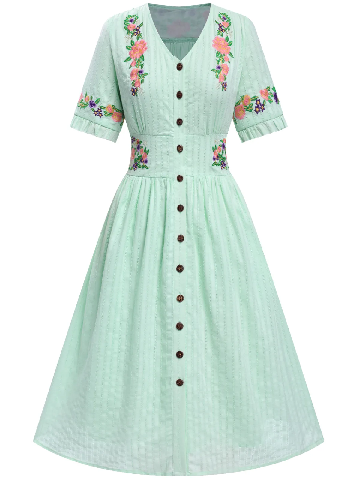 Clearance Retro Stage Pure Cotton Beige 1940s V-Neck Floral Dress